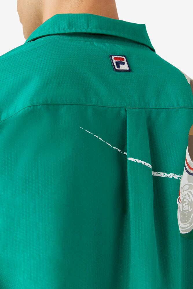 Tops Fila Chamberlin Seersucker Shirt Hombre Verde | 054862ZMW