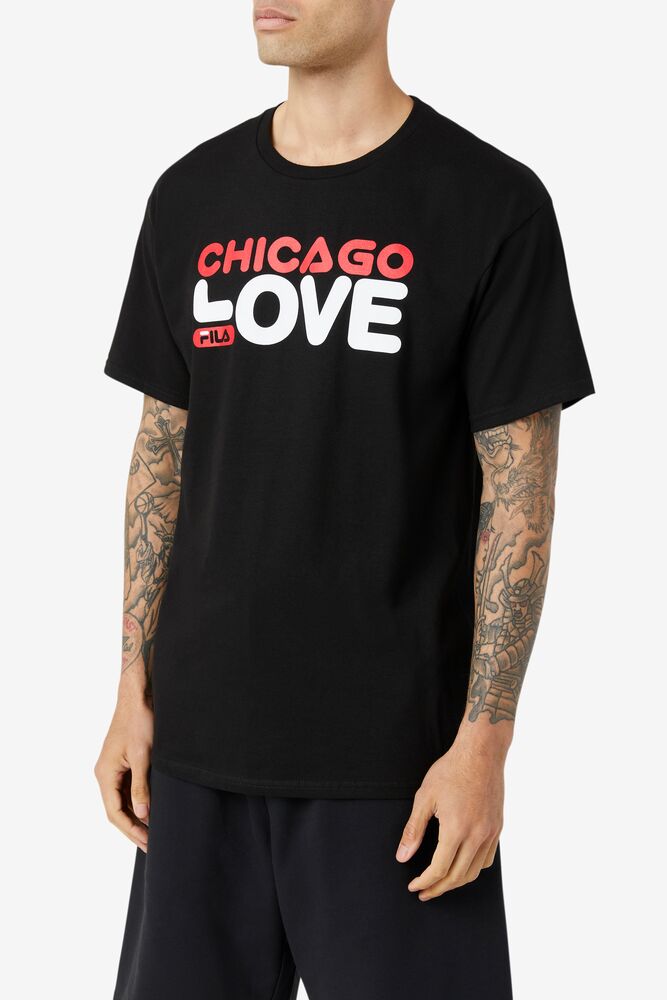 Tops Fila Chicago Love Tee Hombre Negras | 869452KCJ