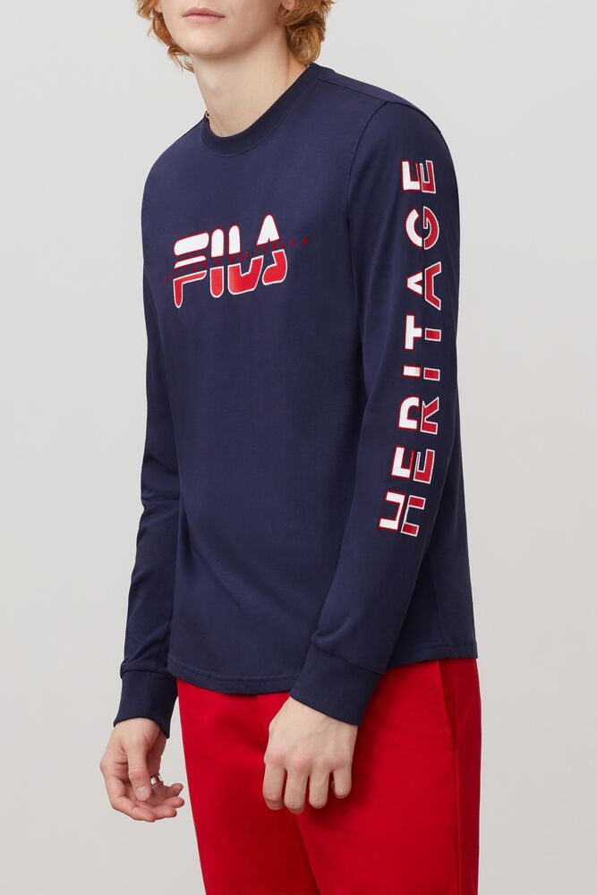 Tops Fila Christophe Long Sleeve Tee Hombre Peac/Cred/Wht | 903527LUT