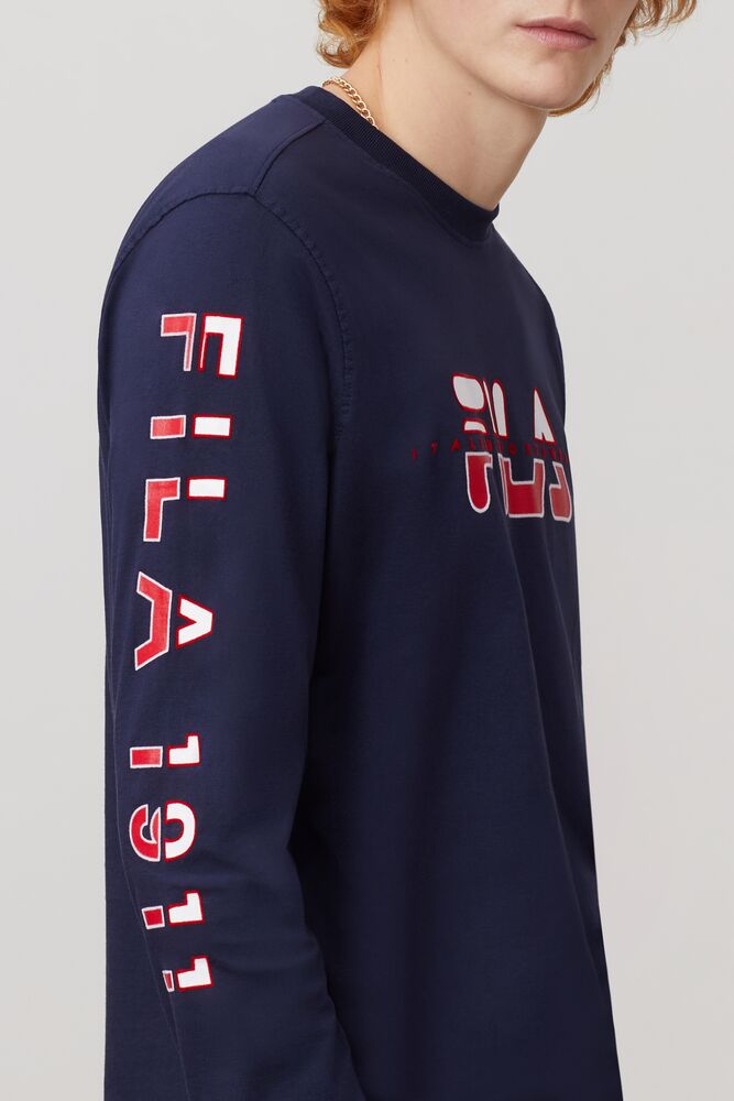 Tops Fila Christophe Long Sleeve Tee Hombre Peac/Cred/Wht | 378519CNH