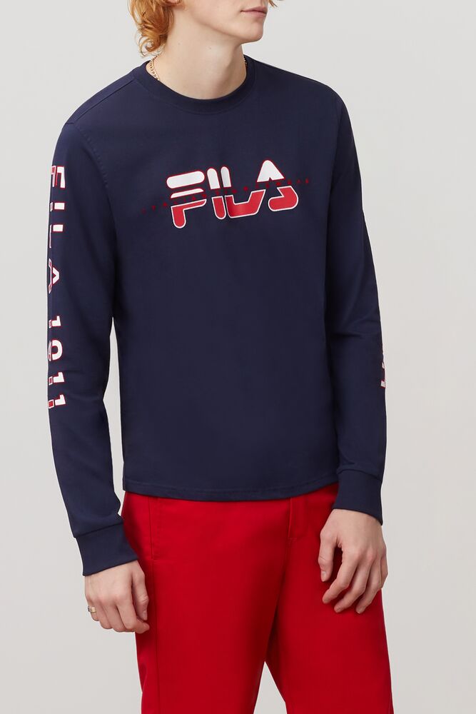 Tops Fila Christophe Long Sleeve Tee Hombre Peac/Cred/Wht | 378519CNH