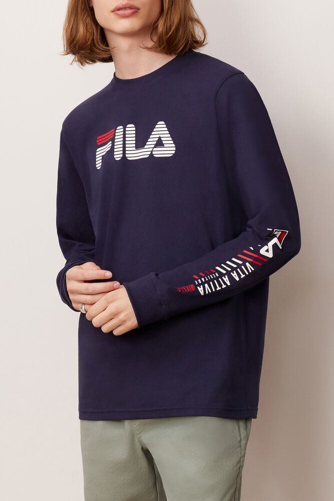 Tops Fila Collinson Long Sleeve Tee Hombre Peac/Cred/Wht | 479815FRL