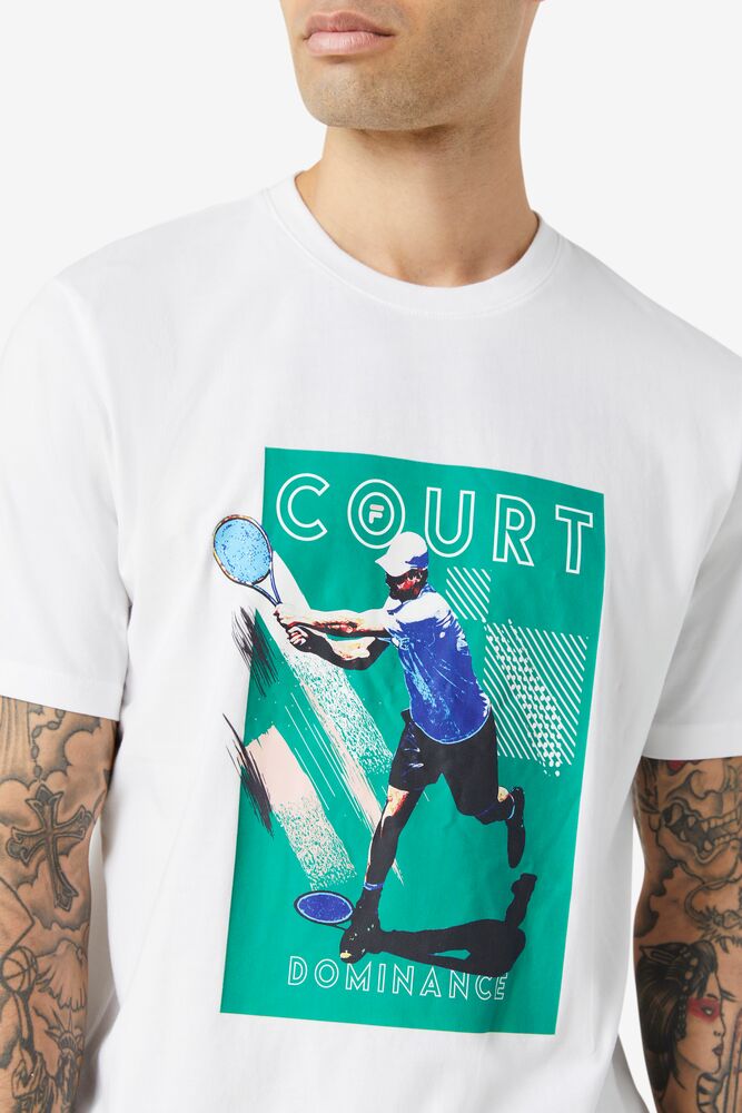 Tops Fila Court Dominance Tee Hombre Blancas Verde | 286419ROH