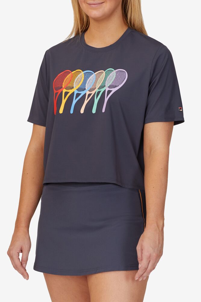 Tops Fila Cross Court Graphic Tee Mujer Indigo | 520736EVK