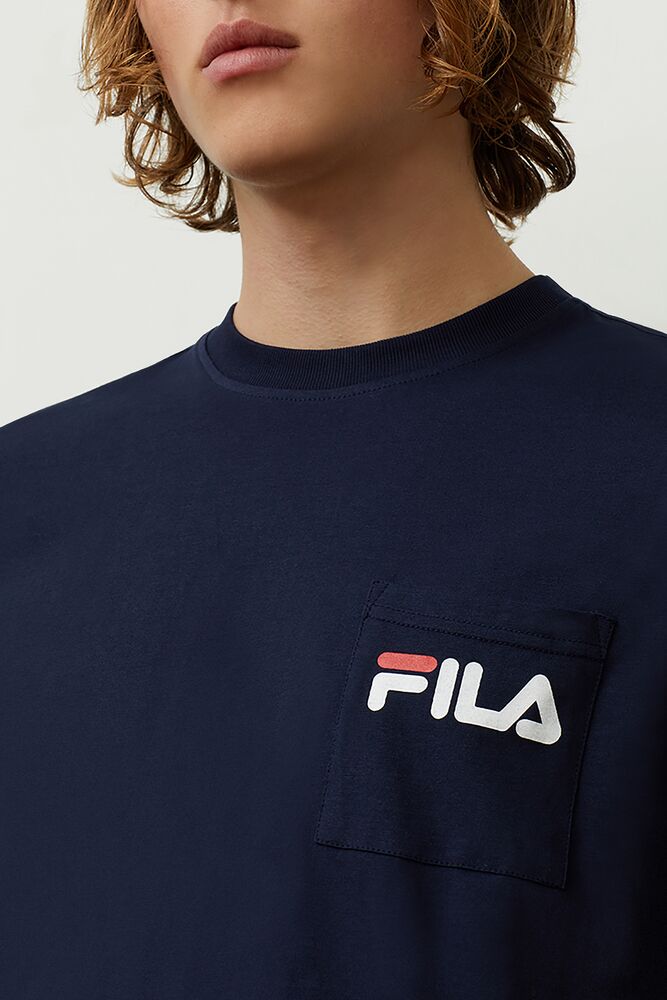 Tops Fila Curtis Pocket Tee Hombre Peacoat | 897215ISW