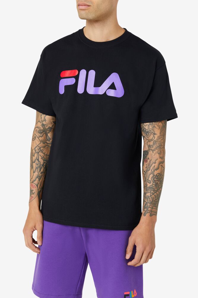 Tops Fila Fila Logo Tee Hombre Negras Moradas Rojas | 510248PQL