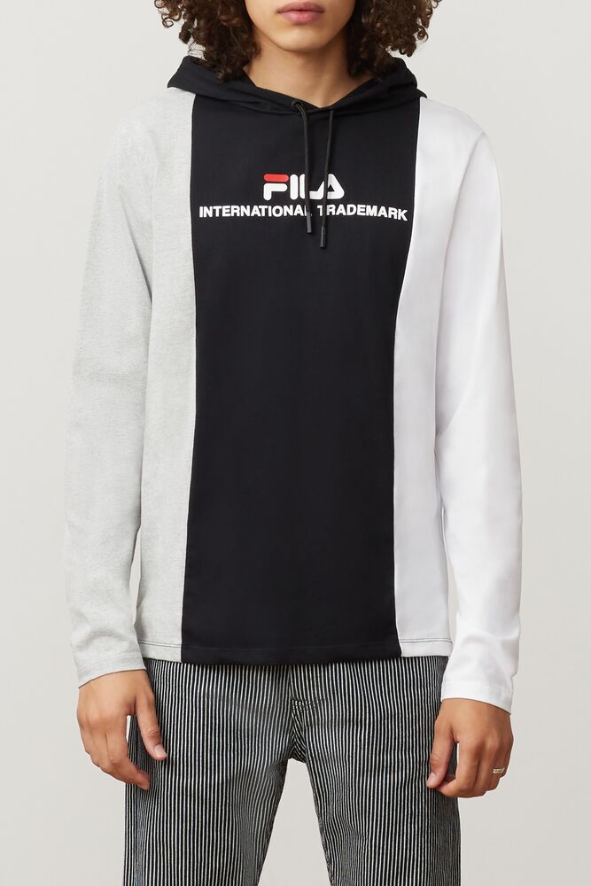 Tops Fila Flavio Hooded Tee Hombre Blk/Lgrym/Wht | 638074VIW