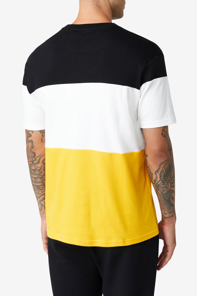 Tops Fila Johnson Tee Hombre Negras Amarillo Blancas | 104269GXA