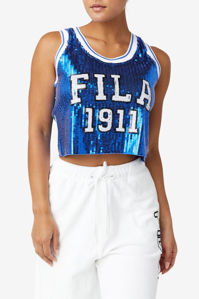 Tops Fila Kiki Glam Crop Jersey Mujer Azules | 829031FTB