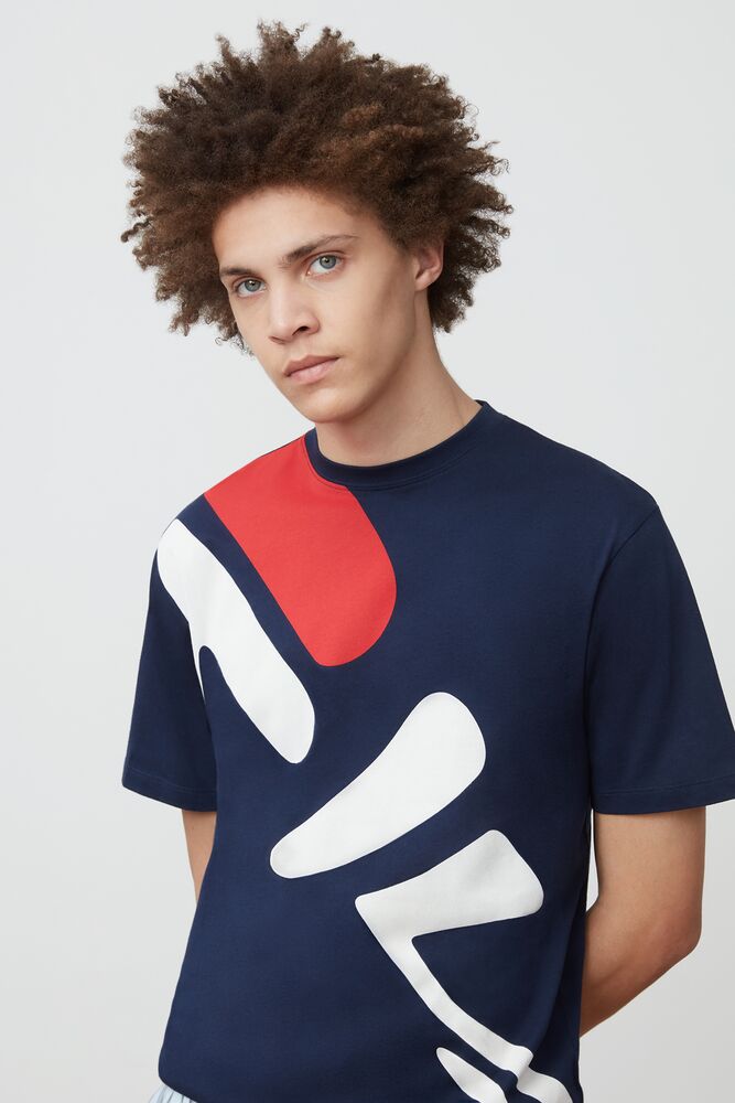 Tops Fila Marcel Graphic Tee Hombre Peacoat | 659270WIP