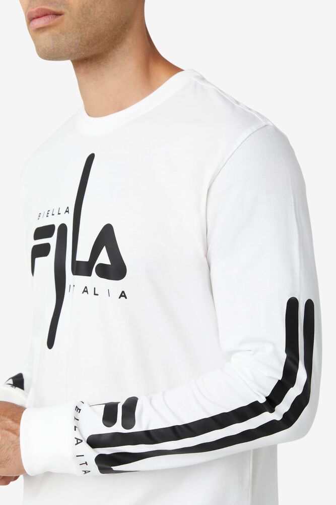 Tops Fila Martino Long Sleeve Tee Hombre Blancas Negras | 257016PHM