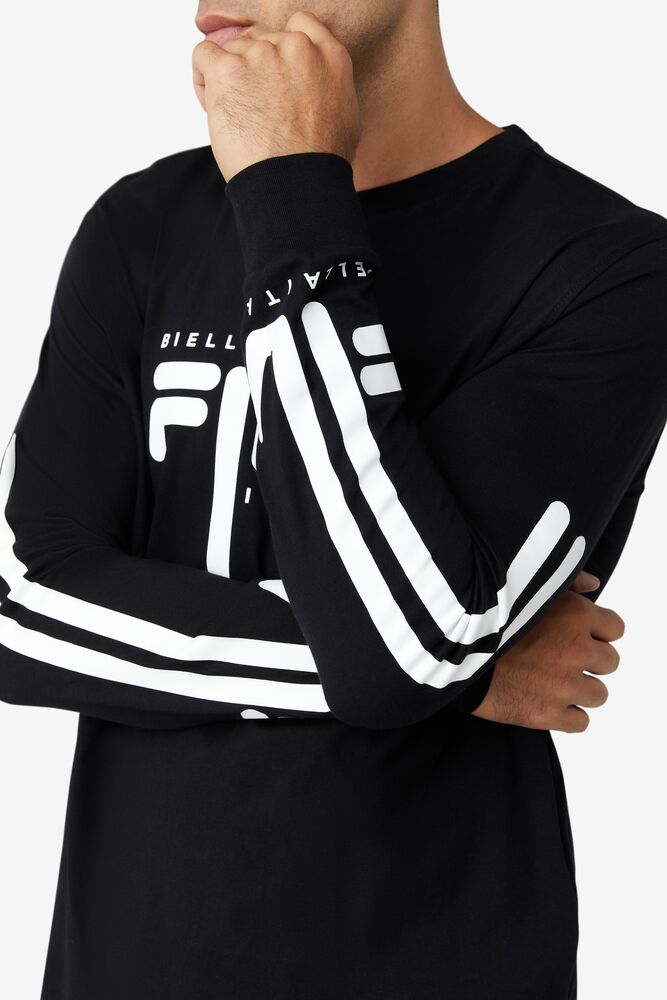 Tops Fila Martino Long Sleeve Tee Hombre Negras Blancas | 016539VHB