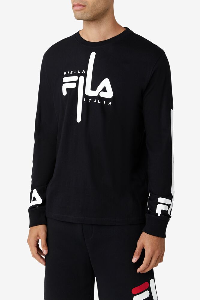 Tops Fila Martino Long Sleeve Tee Hombre Negras Blancas | 016539VHB