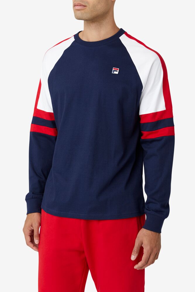 Tops Fila Mekong Long Sleeve Tee Hombre Blancas Rojas | 453198GNC