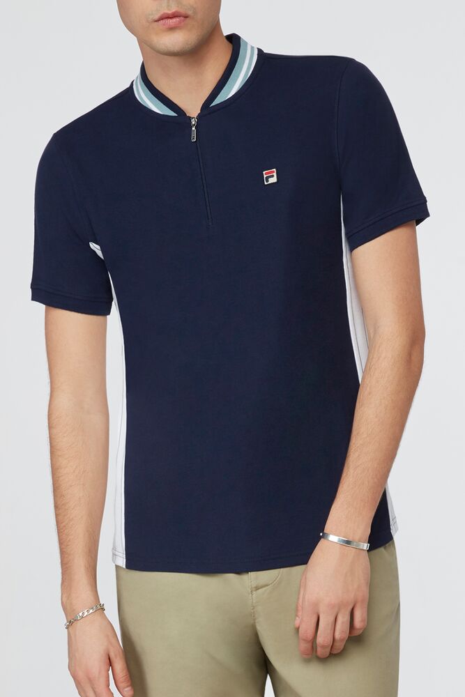 Tops Fila Moretti Henley Hombre Navy/Wht/Prbl | 630819POK