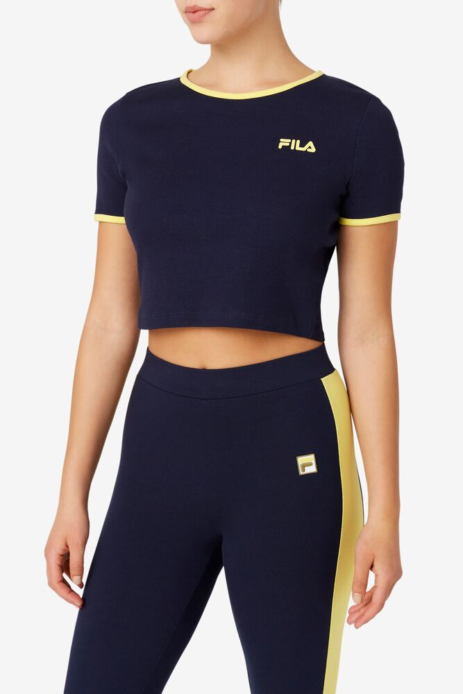 Tops Fila Perla Crop Top Mujer Peac/Gfnch | 917436TJA