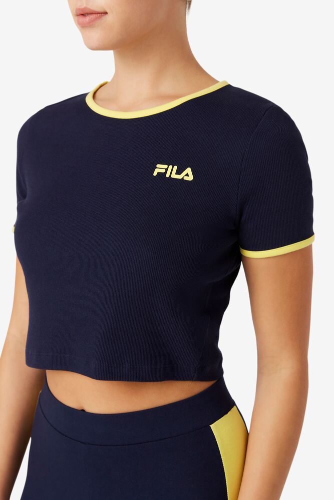 Tops Fila Perla Crop Top Mujer Peac/Gfnch | 917436TJA