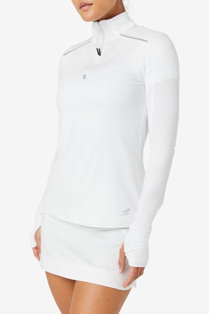 Tops Fila Pickleball 1/4 Zip Long Sleeve Mujer Blancas | 057814NCE