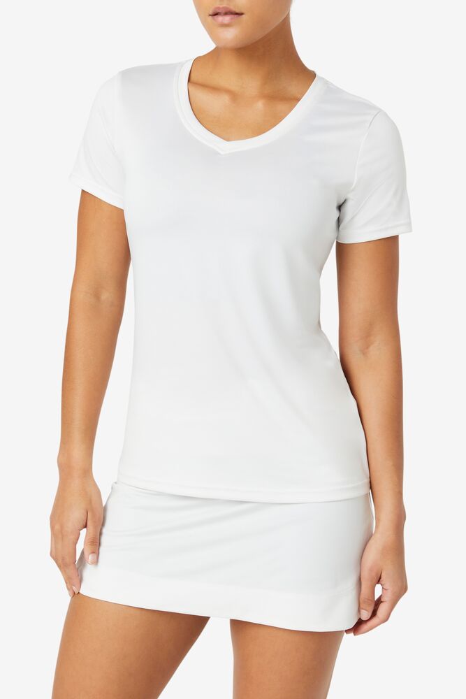 Tops Fila Pickleball Silky V-neck Mujer Blancas | 609784KJT