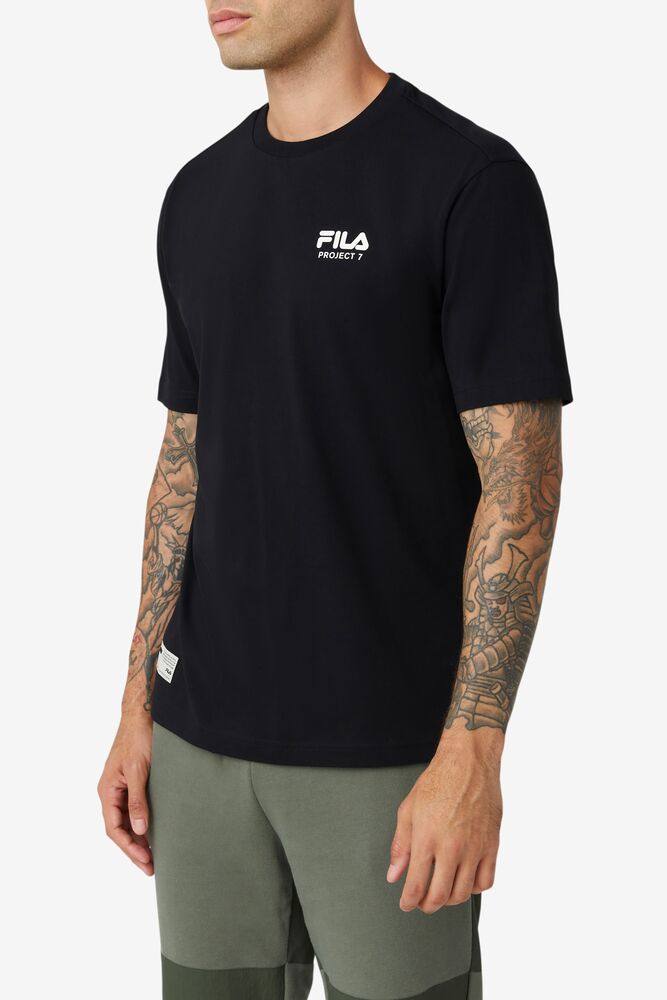 Tops Fila Project 7 Logo T-shirt Hombre Negras | 718205XJT