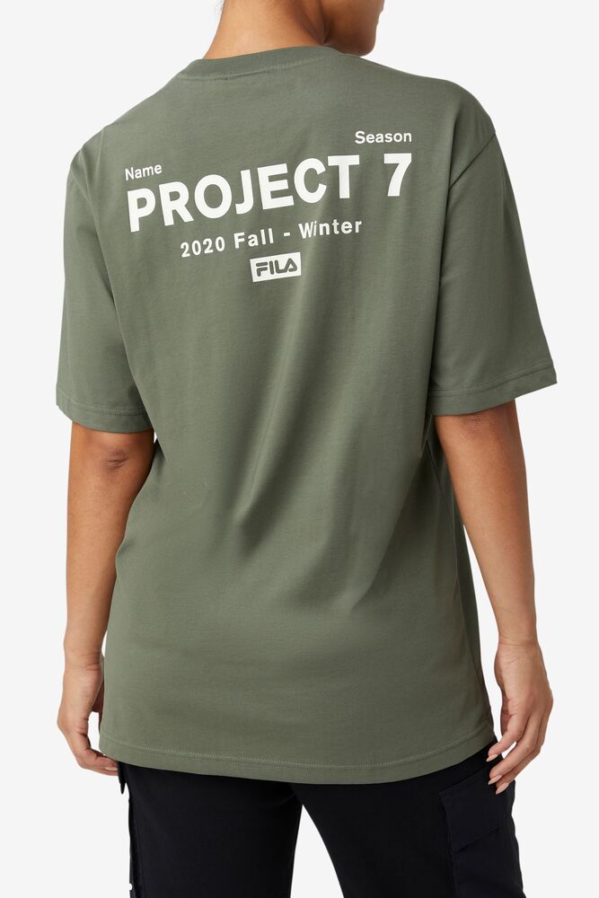 Tops Fila Project 7 Logo T-shirt Mujer Kaki | 734680EPY