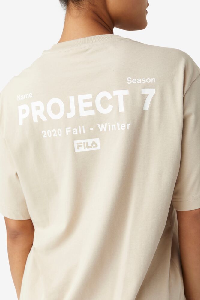 Tops Fila Project 7 Logo T-shirt Unisex Beige | 074613JUL