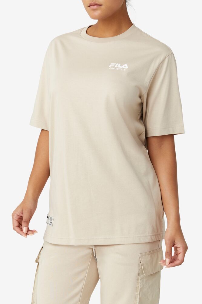 Tops Fila Project 7 Logo T-shirt Unisex Beige | 074613JUL