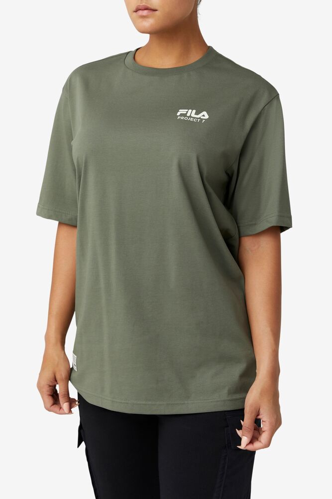 Tops Fila Project 7 Logo T-shirt Unisex Kaki | 367901OSF