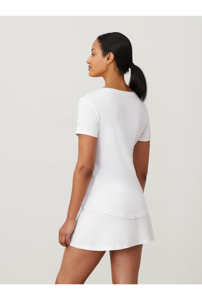 Tops Fila Short Sleeve V-neck Mujer Blancas | 372940ZAG