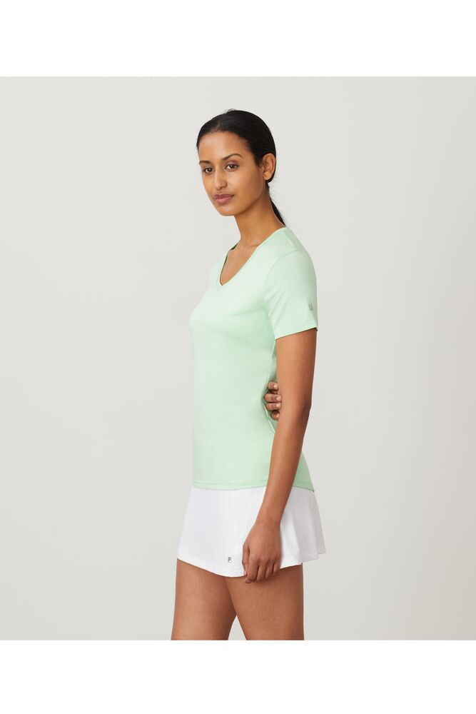 Tops Fila Short Sleeve V-neck Mujer Greenashhth | 697185UMT