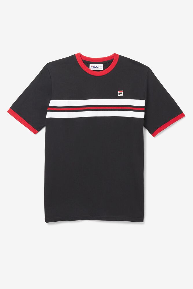 Tops Fila Silver Tee Hombre Negras Rojas Blancas | 573190XQA