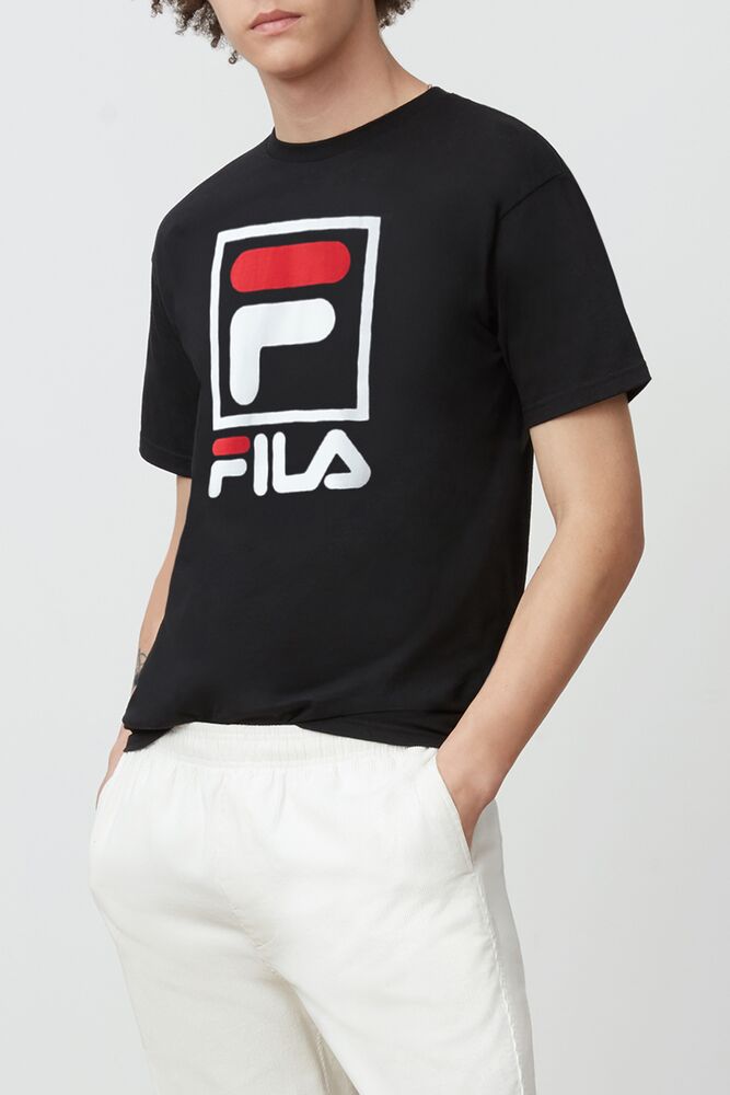 Tops Fila Stacked Tee Shirt Hombre Blk/Wht/Fred | 528104EQD