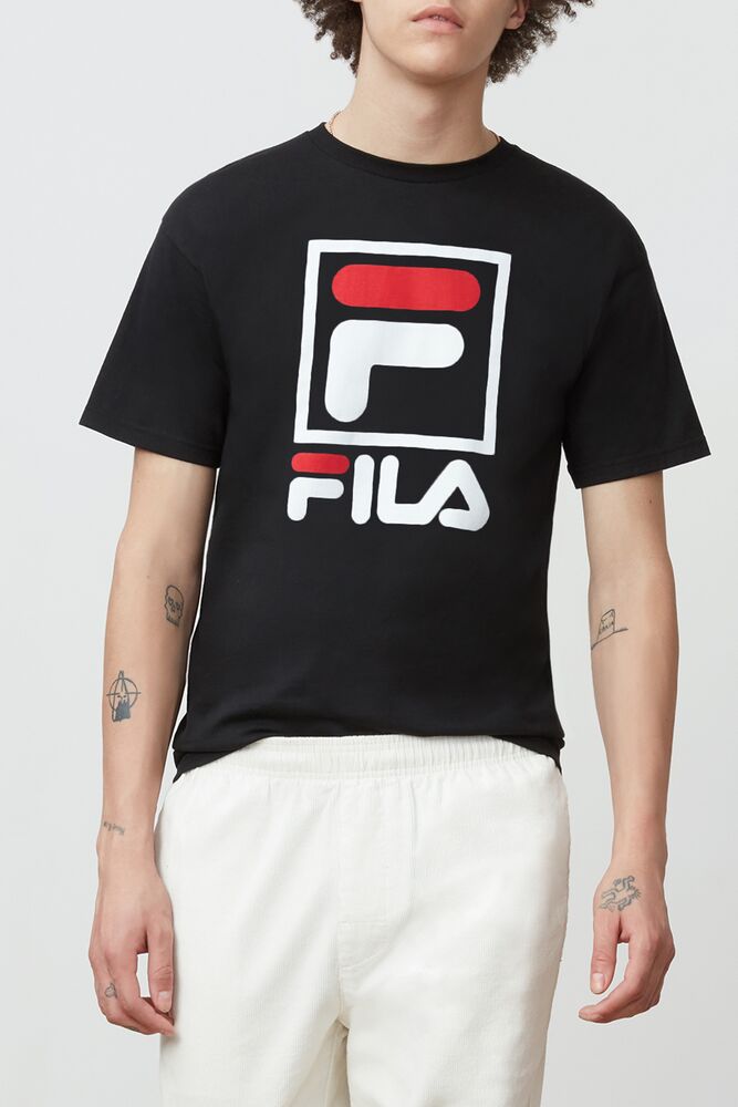 Tops Fila Stacked Tee Shirt Hombre Blk/Wht/Fred | 528104EQD