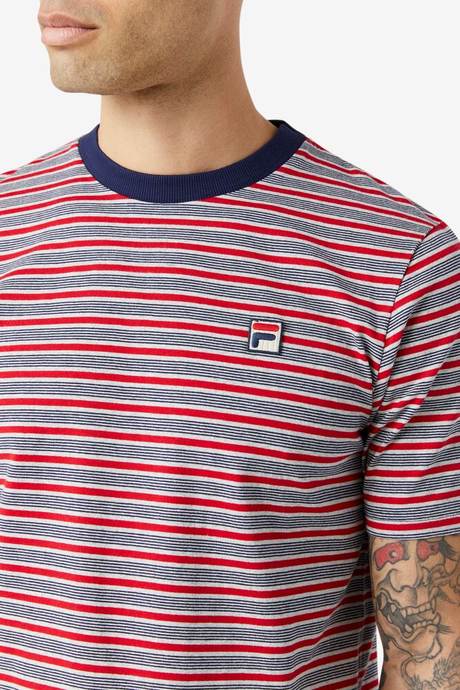 Tops Fila Tux Striped Tee Hombre 410 Peacoat | 437508ELX