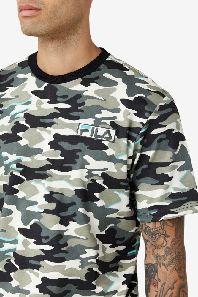 Tops Fila Valentine Camo Tee Hombre Negras | 874605JXY