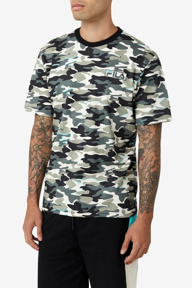 Tops Fila Valentine Camo Tee Hombre Negras | 874605JXY