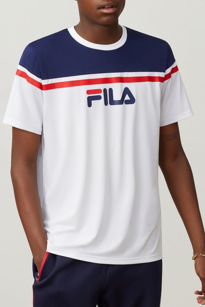 Tops Fila Zelic Crew Hombre Wht/Peac/Cred | 410537KRN