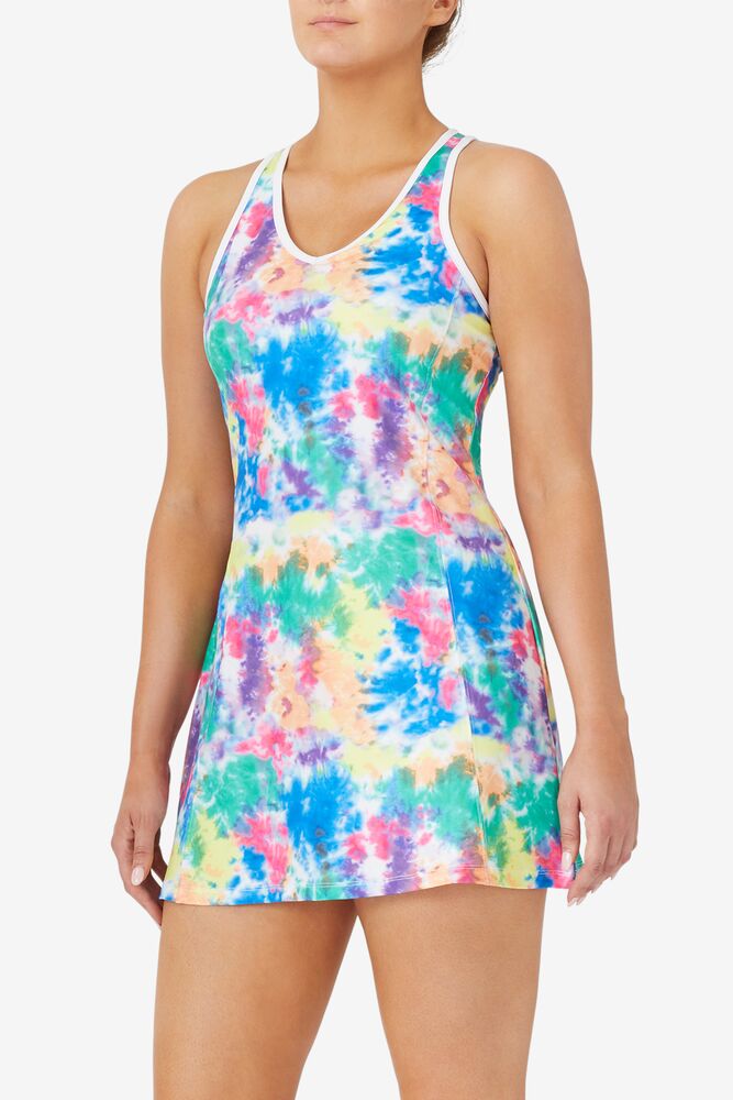 Vestido Fila Top Spin Tie Dye Dress Mujer Blancas | 785624TUY