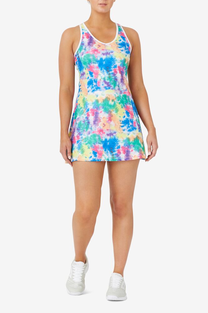 Vestido Fila Top Spin Tie Dye Dress Mujer Blancas | 785624TUY