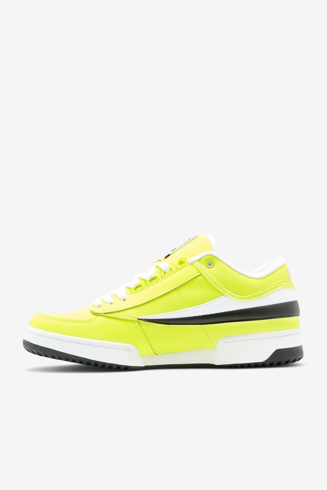 Zapatos Tenis Fila T-1 Mid Tennis Shoes Hombre Amarillo Negras Blancas | 578139VRG