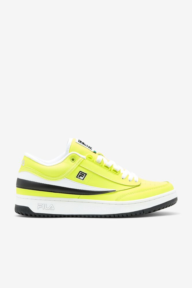 Zapatos Tenis Fila T-1 Mid Tennis Shoes Hombre Amarillo Negras Blancas | 578139VRG